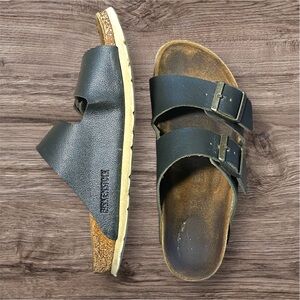 Birkenstock Dark Leather Slide Sandals